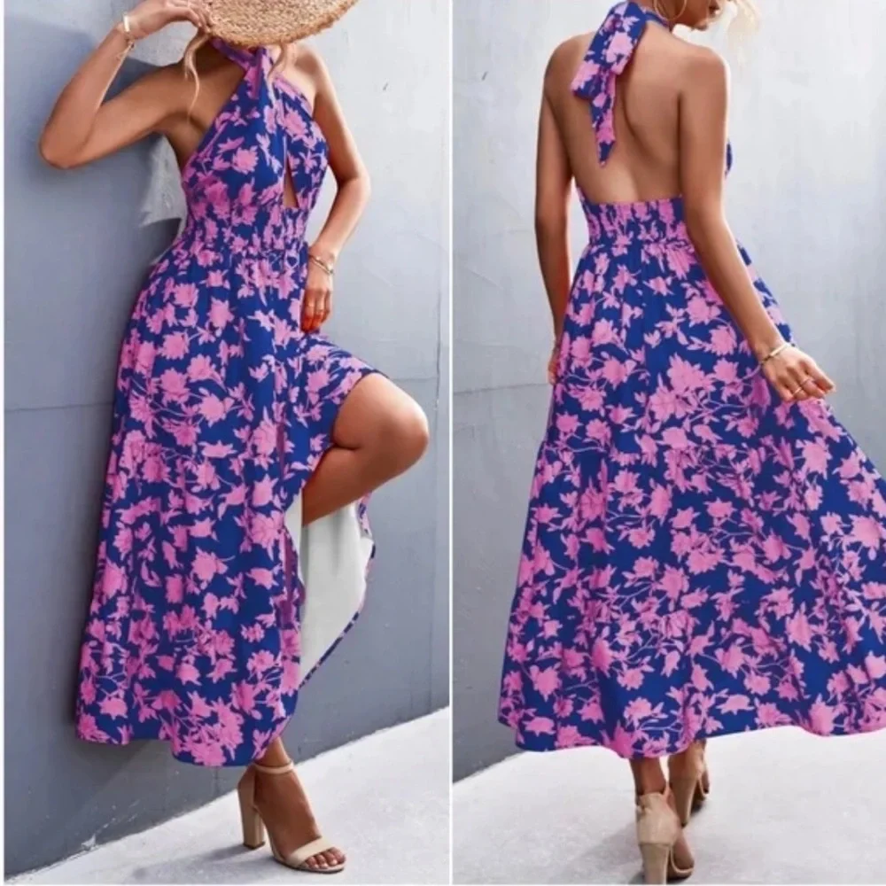 Boho floral print halter maxi dress - Picture 8 of 9
